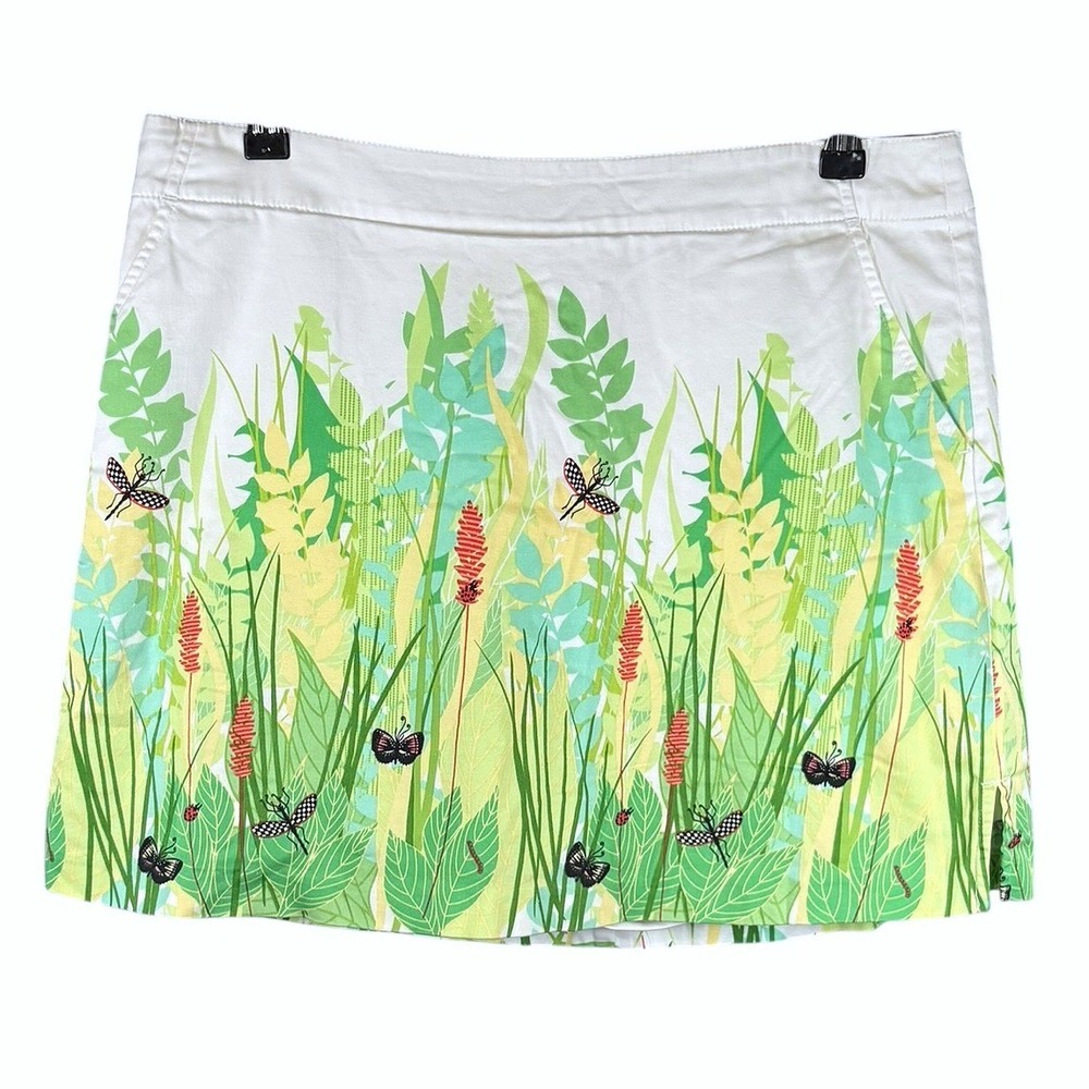 Lady Hagen Womens Size 10 Golf Skort White Green Butterfly Botanical Print Skirt